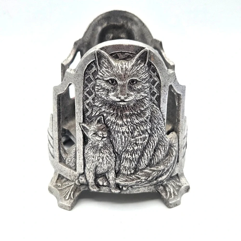 Vintage‎ Cat & Kitten Pewter Jar Candle Holder 1998 Carson Pewter Large Footed